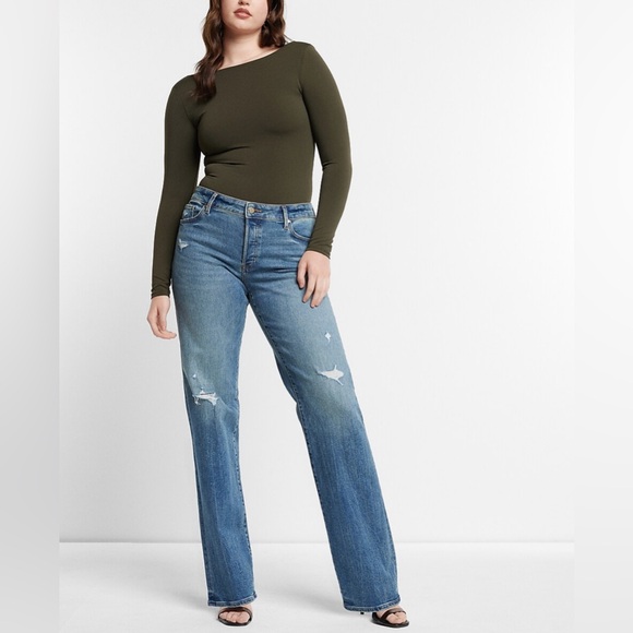 Express Low Rise Medium Wash Baggy Relaxed Straight Blue Jeans 10 Short 10S 10 S - Picture 4 of 16